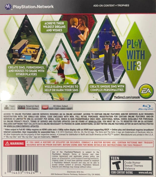 
The Sims 3 | PlayStation 3 | back cover 1 | Region: North America | Source: LaunchBox