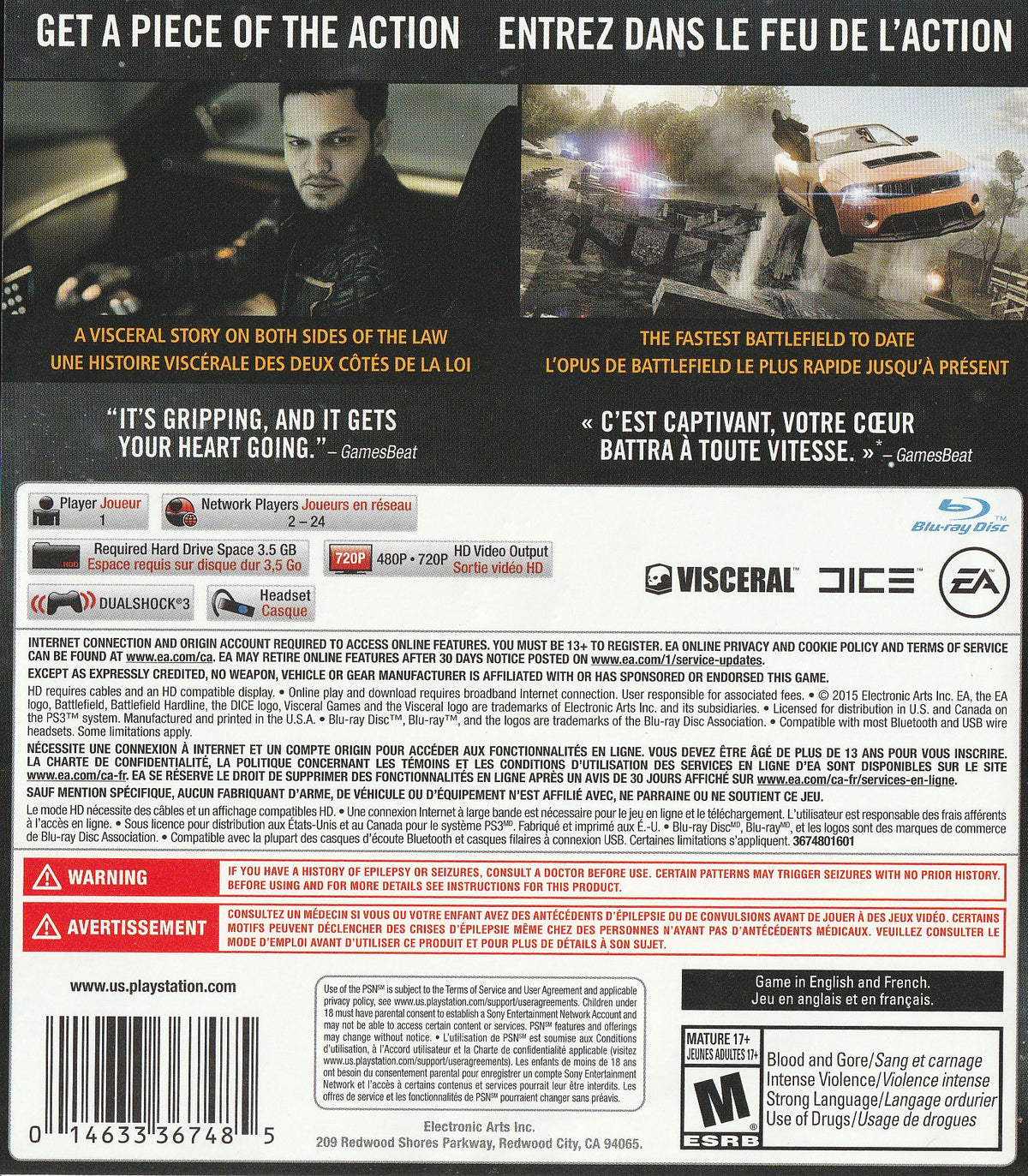 Battlefield: Hardline | PlayStation 3 | back cover 1