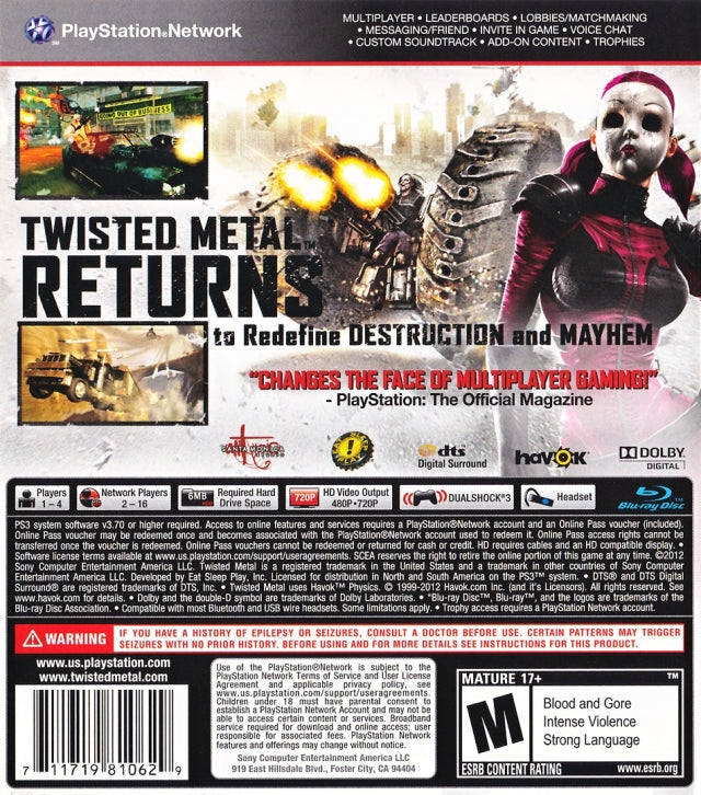 
Twisted Metal | PlayStation 3 | back cover 1 | Region: North America | Source: LaunchBox