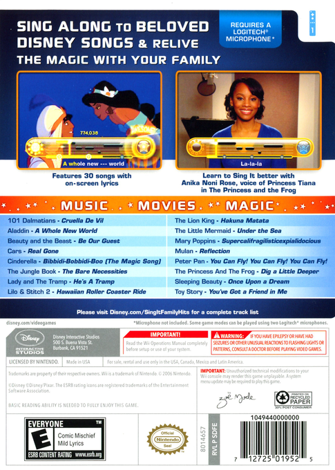 Disney Sing It: Family Hits | Wii | back cover 1