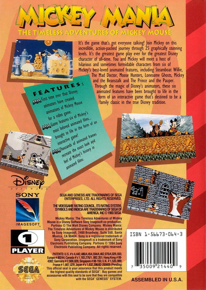
Mickey Mania: The Timeless Adventures of Mickey Mouse | Genesis | back cover 1