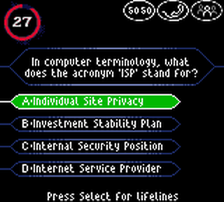 
Who Wants to Be a Millionaire: 2nd Edition | Game Boy Color | gameplay screenshot 2