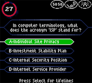 Who Wants to Be a Millionaire: 2nd Edition | Game Boy Color | gameplay screenshot 1