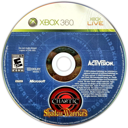 
Chaotic: Shadow Warriors | Xbox 360 | game disc/cartridge 1 | Region: North America | Source: LaunchBox