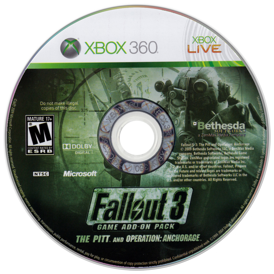 
Fallout 3: Game Add-on Pack - The Pitt and Operation: Anchorage | Xbox 360 | game disc/cartridge 1 | Region: North America | Source: LaunchBox