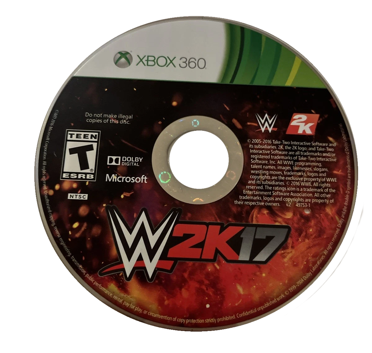 WWE 2K17 | Xbox 360 | game disc/cartridge 1 | Region: North America | Source: LaunchBox