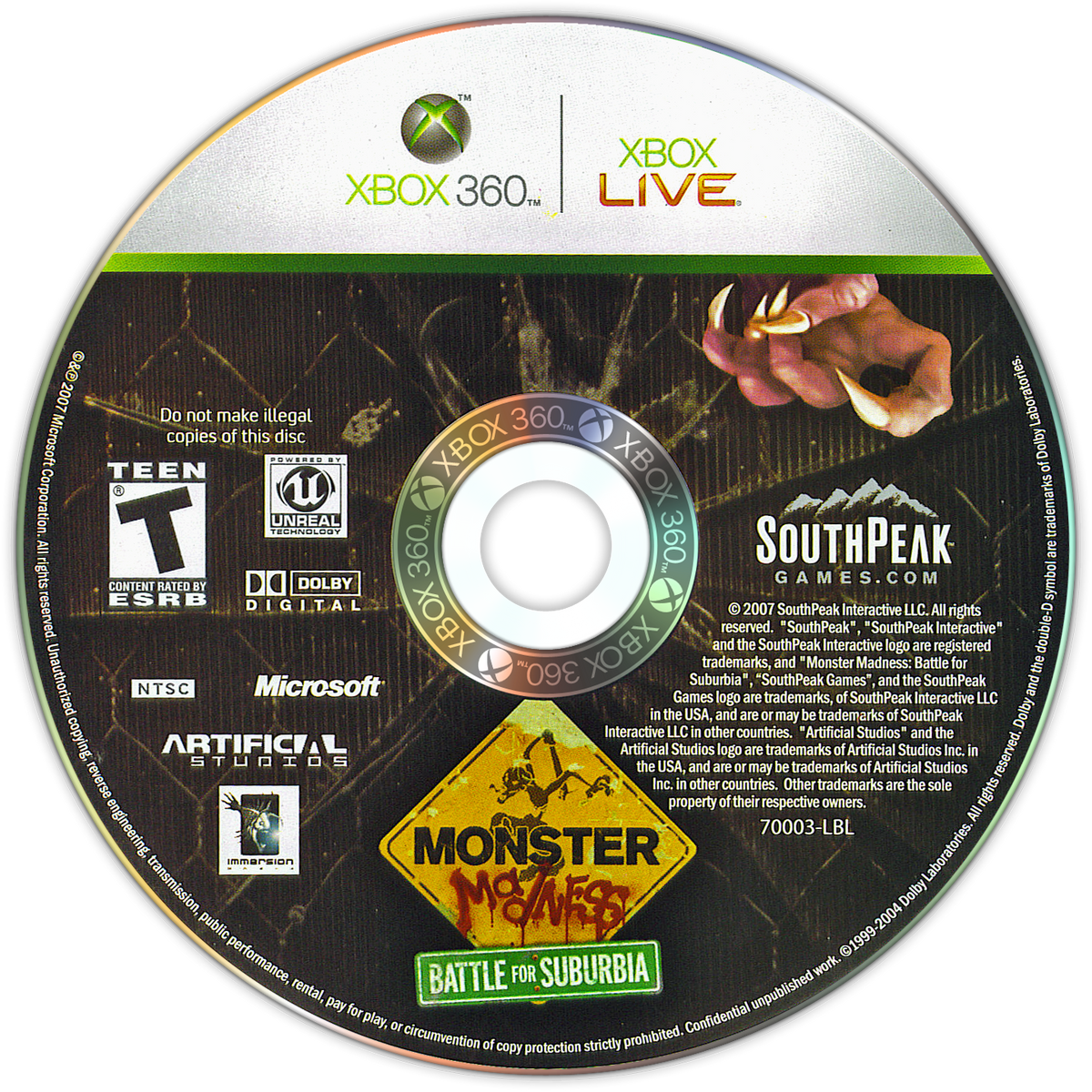
Monster Madness: Battle for Suburbia | Xbox 360 | game disc/cartridge 1