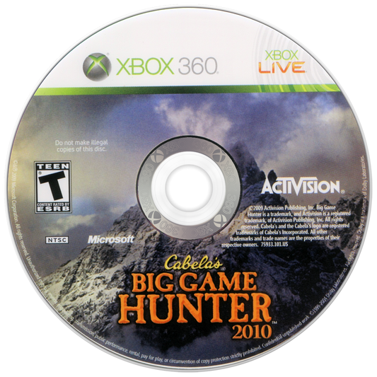 
Cabela's Big Game Hunter 2010 | Xbox 360 | game disc/cartridge 1 | Region: North America | Source: LaunchBox