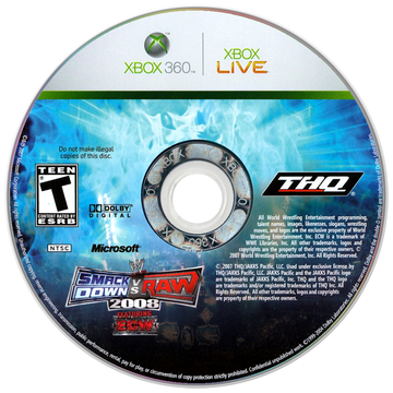 
WWE Smackdown vs. Raw 2008 | Xbox 360 | game disc/cartridge 1 | Region: North America | Source: LaunchBox