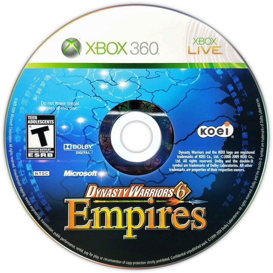 
Dynasty Warriors 6: Empires | Xbox 360 | game disc/cartridge 1 | Region: North America | Source: LaunchBox