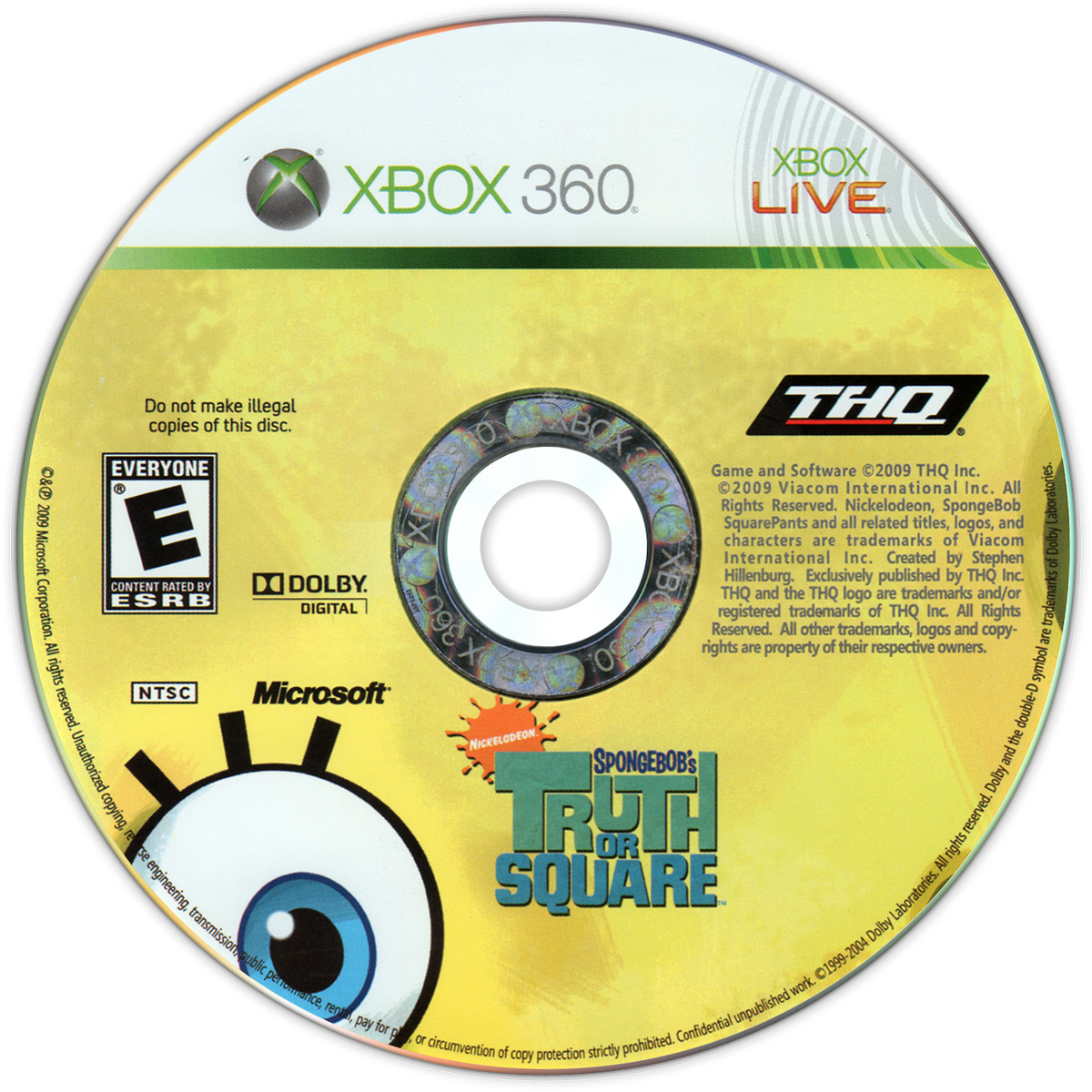 
SpongeBob's Truth or Square | Xbox 360 | game disc/cartridge 1