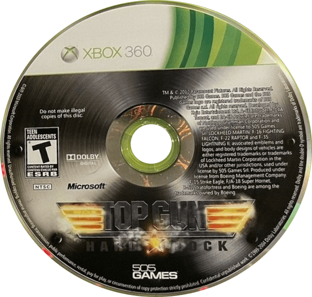 
Top Gun: Hard Lock | Xbox 360 | game disc/cartridge 1 | Region: North America | Source: LaunchBox