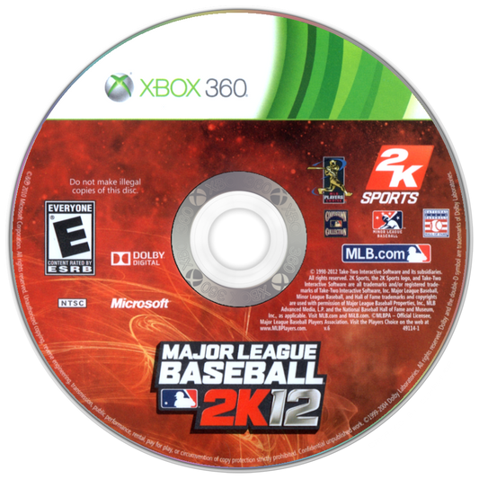 
Major League Baseball 2K12 | Xbox 360 | game disc/cartridge 1 | Region: North America | Source: LaunchBox