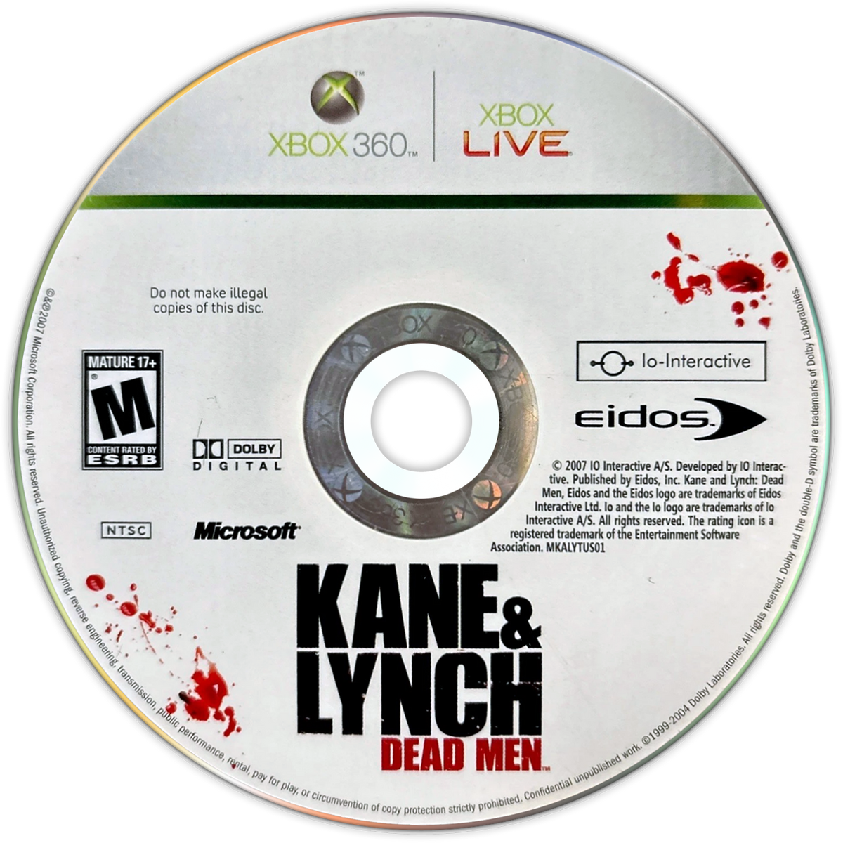 Kane & Lynch: Dead Men | Xbox 360 | game disc/cartridge 1 | Region: North America | Source: LaunchBox