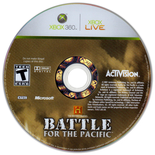 
The History Channel: Battle for the Pacific | Xbox 360 | game disc/cartridge 1 | Region: North America | Source: LaunchBox