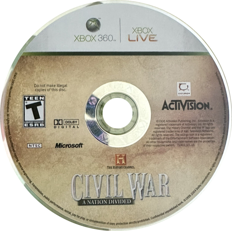 
The History Channel: Civil War - A Nation Divided | Xbox 360 | game disc/cartridge 1 | Region: North America | Source: LaunchBox