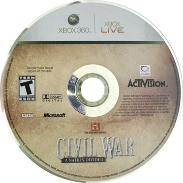 
The History Channel: Civil War - A Nation Divided | Xbox 360 | game disc/cartridge 1 | Region: North America | Source: LaunchBox