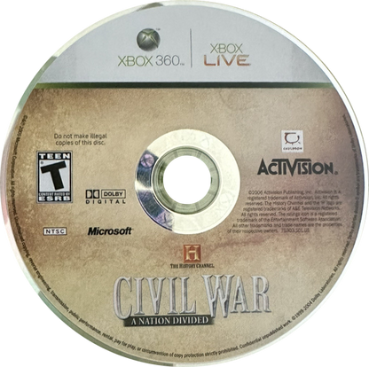 
The History Channel: Civil War - A Nation Divided | Xbox 360 | game disc/cartridge 1 | Region: North America | Source: LaunchBox