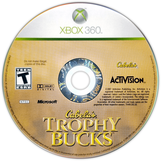 
Cabela's Trophy Bucks | Xbox 360 | game disc/cartridge 1 | Region: North America | Source: LaunchBox