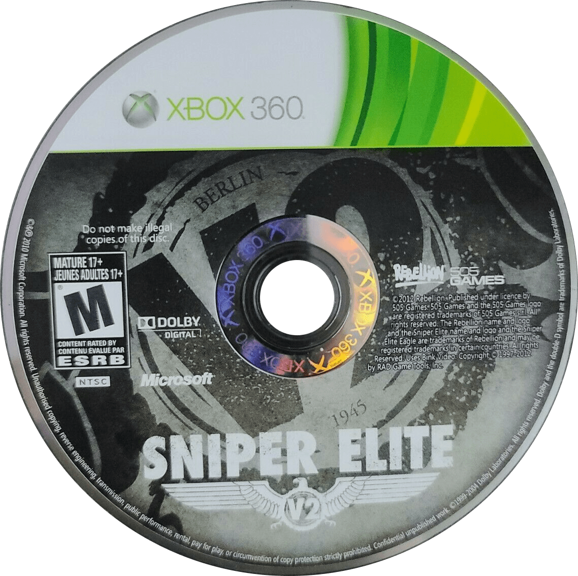 
Sniper Elite V2 | Xbox 360 | game disc/cartridge 1 | Region: North America | Source: LaunchBox