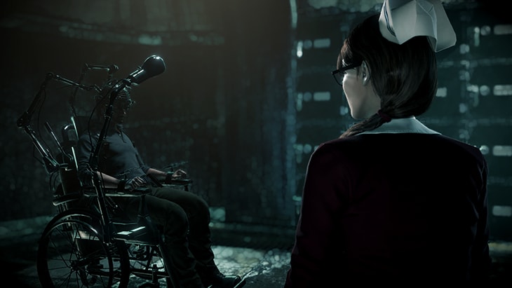 
The Evil Within 2 cinematic screenshot showing Tatiana and the upgrade chair — official Bethesda image