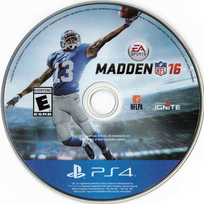 Madden NFL 16 | PlayStation 4 | physical media | region=North America | source-country=United States | zypher-v2 | moby-8957bdd01e7d | Data by MobyGames.com
