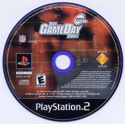 
NFL GameDay 2001 | PlayStation 2 | physical media | Region: North America | source-country=Canada,United States | Data by MobyGames.com