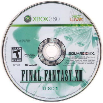 Final Fantasy XIII | Xbox 360 | game disc 1 of 3 | region=North America | source-country=United States | zypher-v2 | moby-a44a8689108e | Data by MobyGames.com