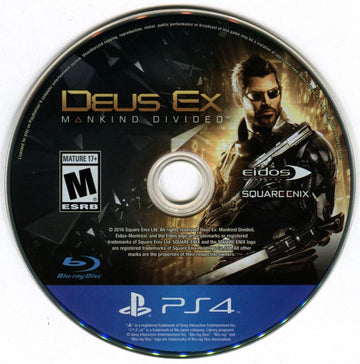 
Deus Ex: Mankind Divided (Day One Edition) | PlayStation 4 | game disc 1 of 1 | Data by MobyGames.com