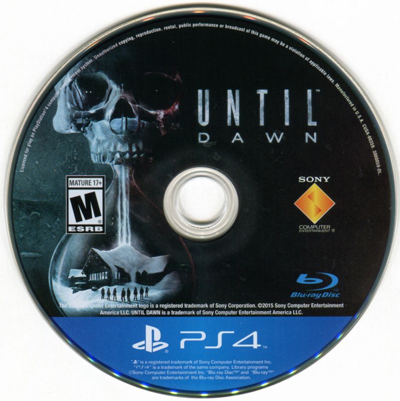 
Until Dawn | PlayStation 4 | game disc 1 of 1 | Data by MobyGames.com