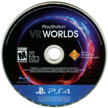 
PlayStation VR Worlds | PlayStation 4 | game disc 1 of 1 | Data by MobyGames.com