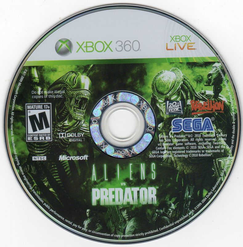 
Aliens vs Predator | Xbox 360 | game disc 1 of 1 | Data by MobyGames.com