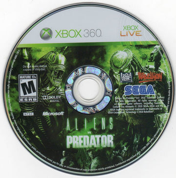 
Aliens vs Predator | Xbox 360 | game disc 1 of 1 | Data by MobyGames.com