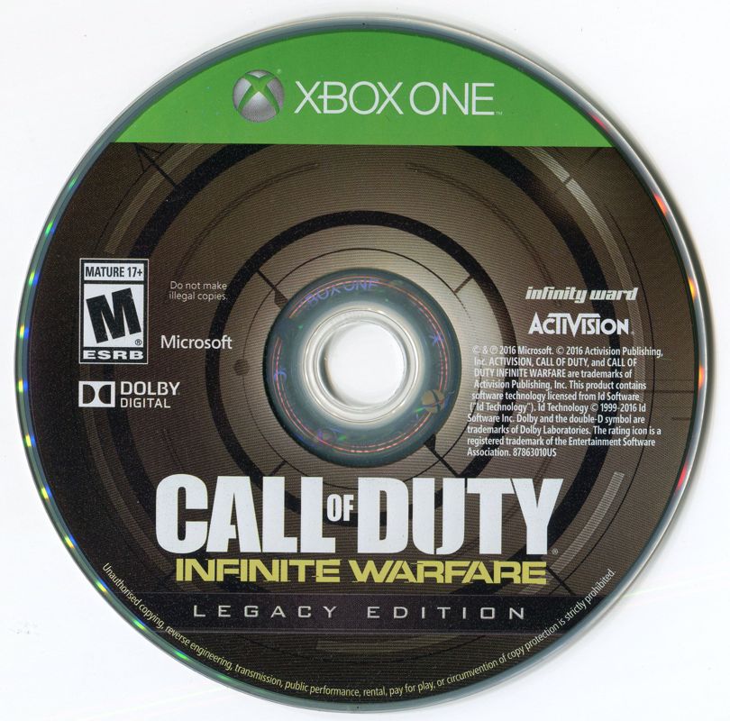 
Call of Duty: Infinite Warfare (Legacy Edition) | Xbox One | game disc 1 of 1 | Region: North America | source-country=Canada,United States | Data by MobyGames.com