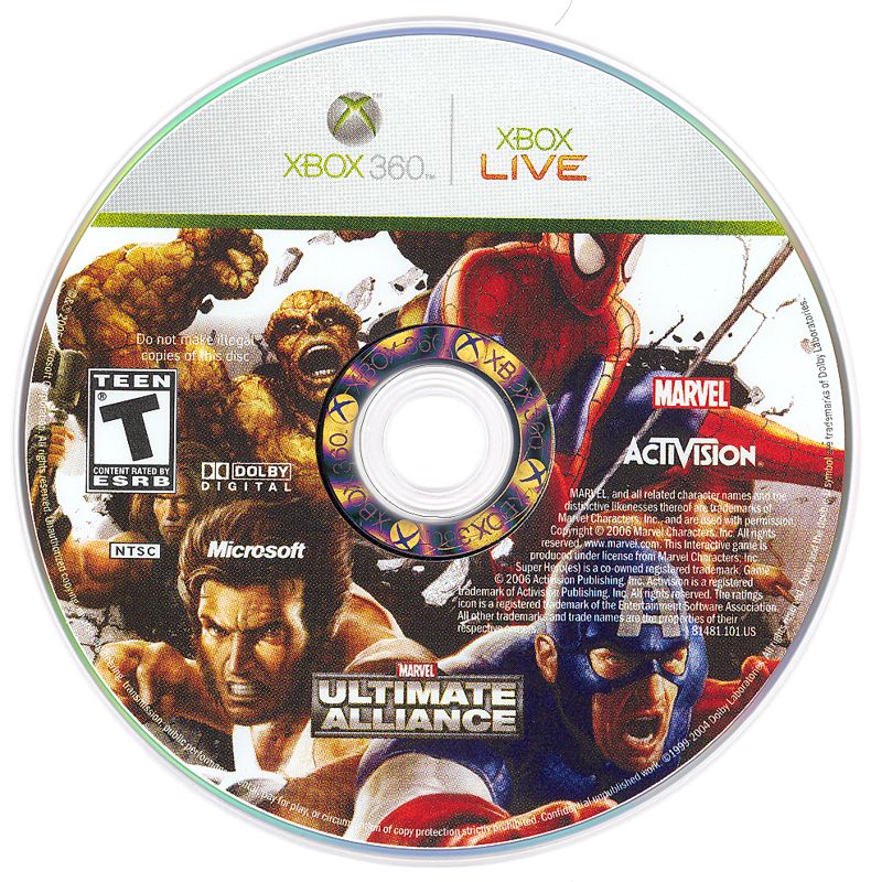 
Marvel Ultimate Alliance | Xbox 360 | game disc 1 of 1 | Data by MobyGames.com