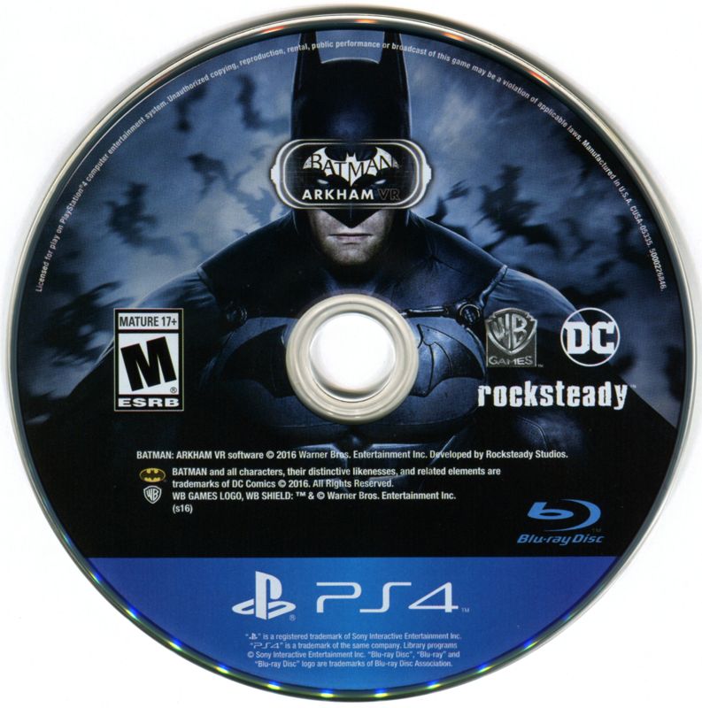 Batman: Arkham VR | PlayStation 4 | physical media | Region: North America | source-country=United States | Data by MobyGames.com