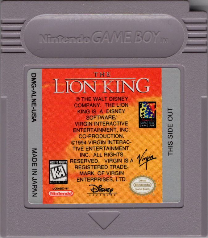 
Disney's The Lion King | Game Boy | game disc 1 of 1 | Data by MobyGames.com