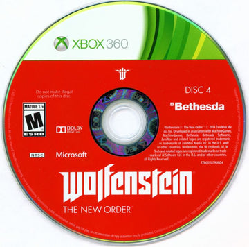 
Wolfenstein: The New Order | Xbox 360 | game disc 4 of 4 | Data by MobyGames.com