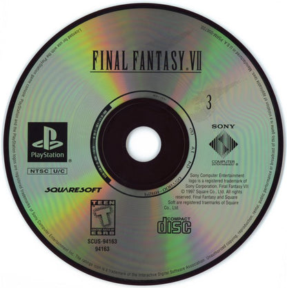 
Final Fantasy VII | PlayStation | game disc 3 of 3 | Region: North America | edition=greatest hits | source-country=United States | Data by MobyGames.com