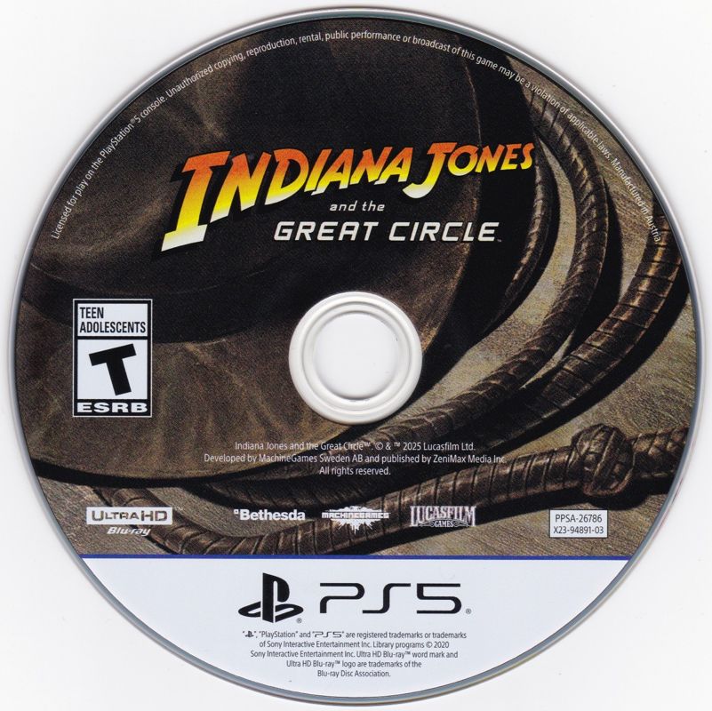 
Indiana Jones and the Great Circle | PlayStation 5 | game disc 1 of 1 | Region: North America | source-country=United States | Data by MobyGames.com