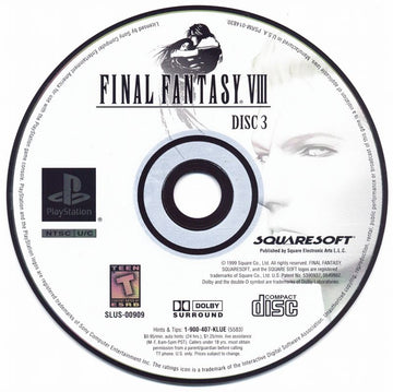 
Final Fantasy VIII | PlayStation | game disc 3 of 4 | Region: North America | source-country=Canada,United States | Data by MobyGames.com