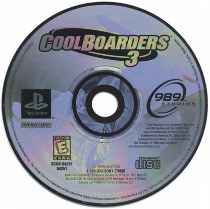 
Cool Boarders 3 | PlayStation | physical media | Region: North America | source-country=Canada,United States | Data by MobyGames.com