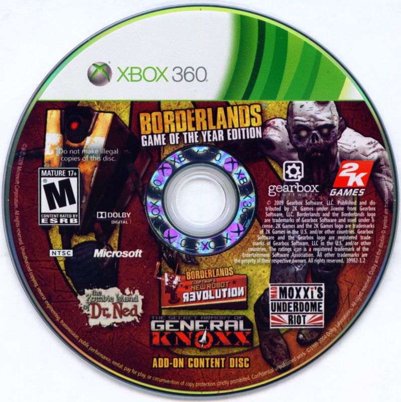 
Borderlands: Game of the Year Edition | Xbox 360 | game disc 2 of 2 | Region: North America | source-country=Canada,United States | Data by MobyGames.com