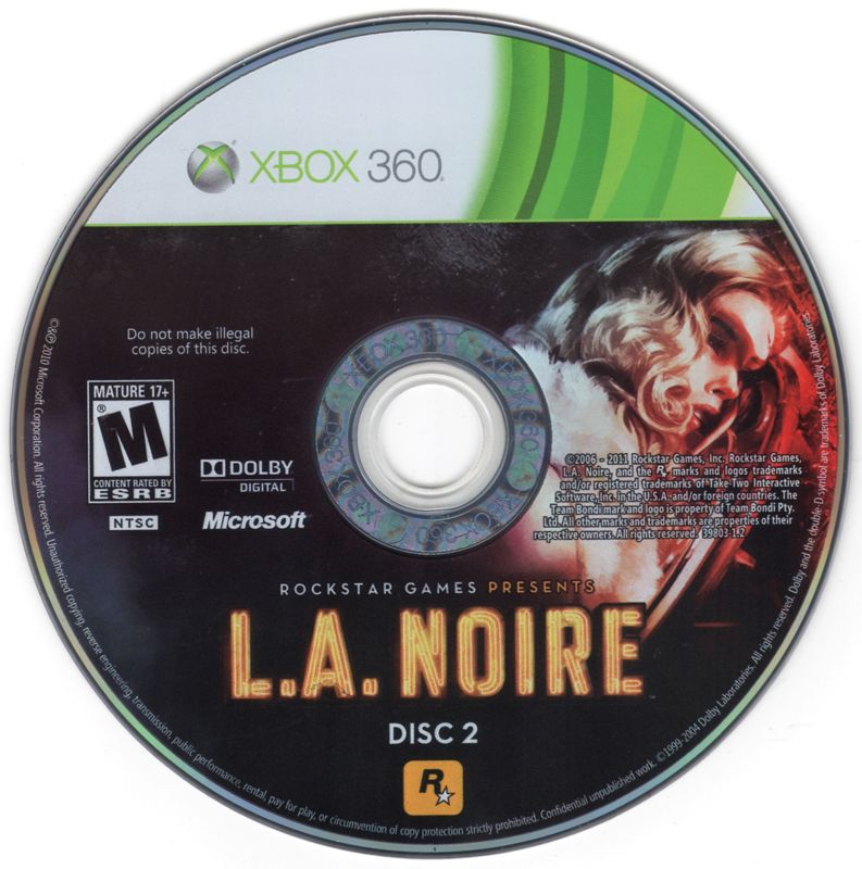 L.A. Noire | Xbox 360 | game disc 2 of 3 | region=North America | source-country=United States | zypher-v2 | moby-8d2765be93e2 | Data by MobyGames.com
