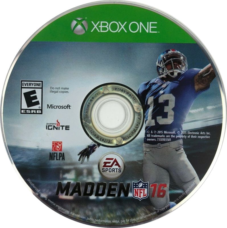 
Madden NFL 16 | Xbox One | game disc 1 of 1 | Region: North America | source-country=United States | Data by MobyGames.com