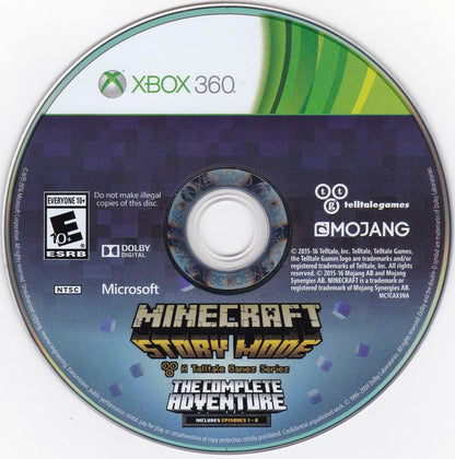 Minecraft: Story Mode - The Complete Adventure | Xbox 360 | physical media | region=North America | source-country=United States | zypher-v2 | moby-ad6e6196fde9 | Data by MobyGames.com