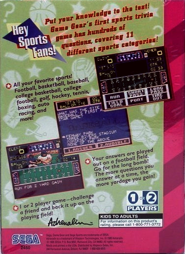 
Sports Trivia: Championship Edition | SEGA Game Gear | back cover