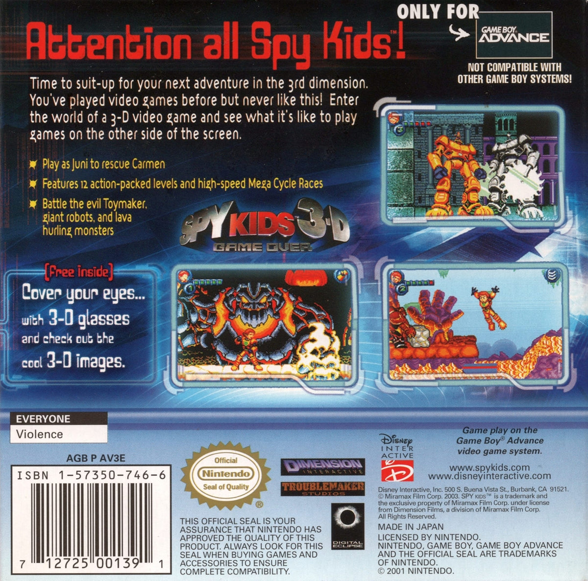 
Spy Kids 3-D: Game Over | Nintendo Game Boy Advance | back cover