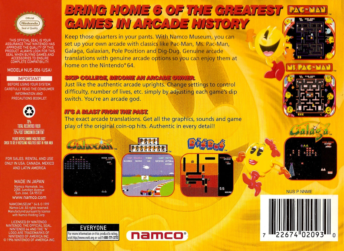 
Namco Museum 64 | N64 | Nintendo 64 | back cover