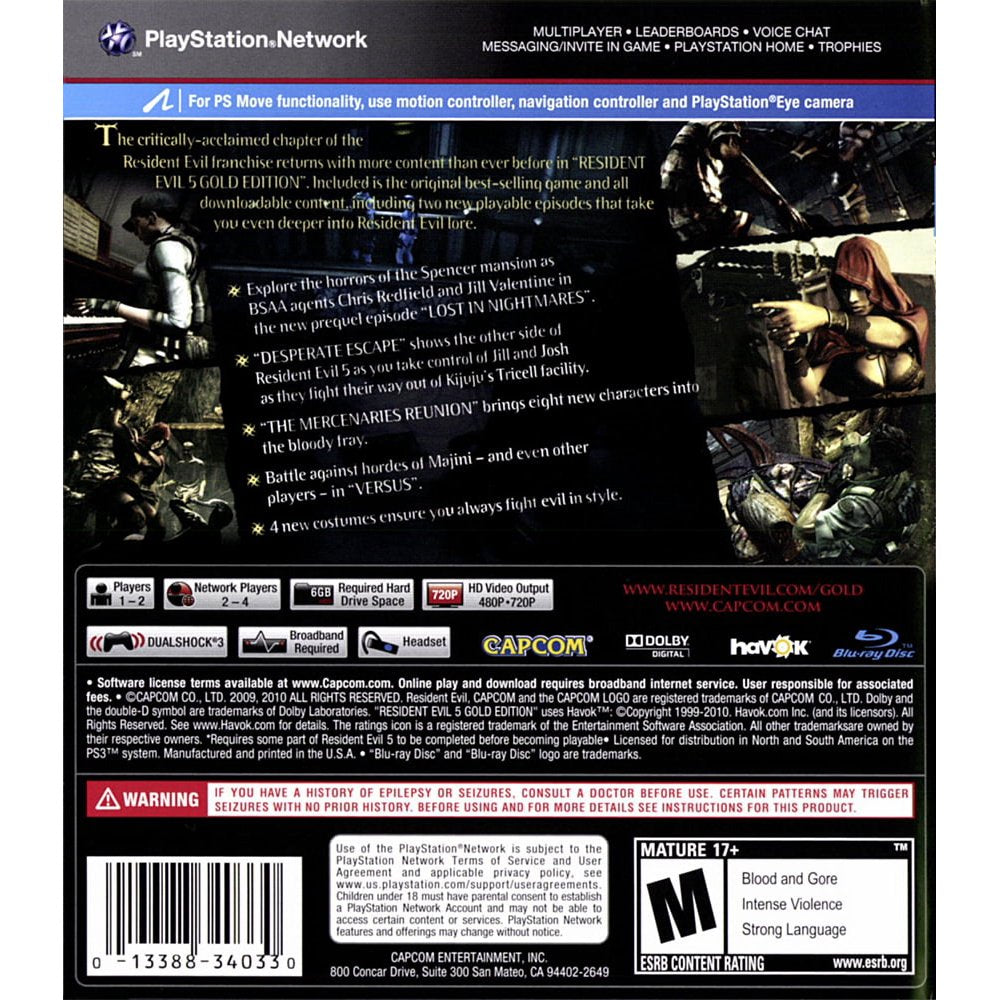 Resident Evil 5: Gold Edition | PlayStation 3 | supplemental product media | Region: North America | walmart-e1195cefa20d | Source: Walmart